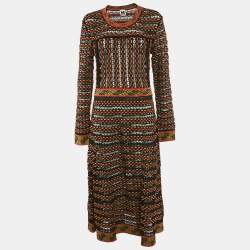 M Missoni Black/Orange Patterned Knit Long Sleeve Midi Dress L