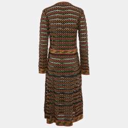 M Missoni Black/Orange Patterned Knit Long Sleeve Midi Dress L