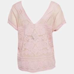 Pre Owned M Missoni Pink Floral Pattern Lurex Knit Cap Sleeve Top M
