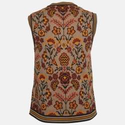 Pre Owned M Missoni Brown Floral Pattern Knit Sleeveless Top M