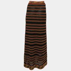 Pre Owned M Missoni Black/Orange Pointelle Knit Maxi Skirt M