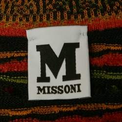 Pre Owned M Missoni Black/Orange Pointelle Knit Long Sleeve Midi Dress S