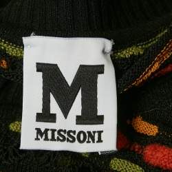 Pre Owned M Missoni Black/Orange Pointelle Knit Button Front Cardigan M