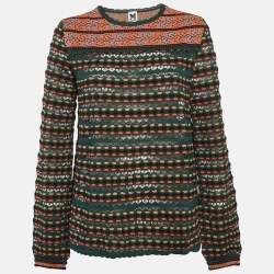 M Missoni Teal Blue Pointelle Knit Long Sleeve Knit Top S