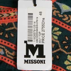 Pre Owned M Missoni Teal Green Floral Pattern Knit Long Sleeve Top L