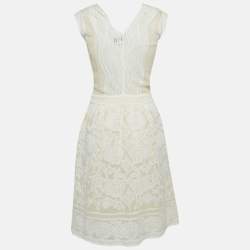 Pre Owned M Missoni White Patterned Lurex Knit Sleeveless Short Dress M
