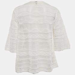 مملوكة مسبقًا M Missoni White Patterned Knit Round Neck Sweater Top M