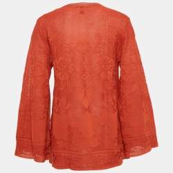 Pre Owned M Missoni Orange Patterned Knit Long Sleeve Sweater Top S