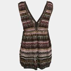 Pre Owned M Missoni Multicolor Patterned Knit V-Neck Sleeveless Top L