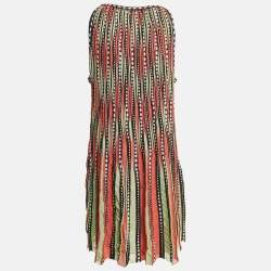 Pre Owned M Missoni Orange/Green Patterned Knit A-Line Mini Dress L