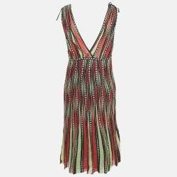 Pre Owned M Missoni Orange/Green Alga and Bubble Pattern Knit Sleeveless Midi Dress L