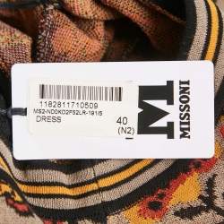 Pre Owned M Missoni Brown Floral Pattern Knit Lace Trim Midi Dress S