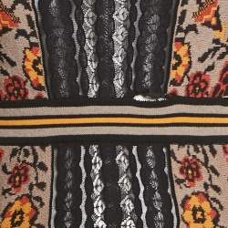 Pre Owned M Missoni Brown Floral Pattern Knit Lace Trim Midi Dress S