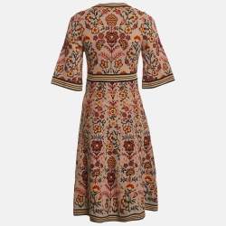 Pre Owned M Missoni Brown Floral Pattern Knit Lace Trim Midi Dress S