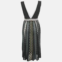 M Missoni Black/Blue Patterned Knit Plunge Neck Midi Dress M