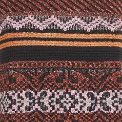 Pre Owned M Missoni Orange/Black Patterned Lurex Knit Short Dress M