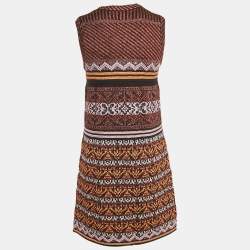 Pre Owned M Missoni Orange/Black Patterned Lurex Knit Short Dress M