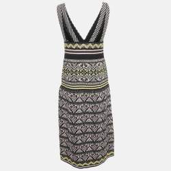 M Missoni Black/Pink Patterned Knit V-Neck Midi Dress S