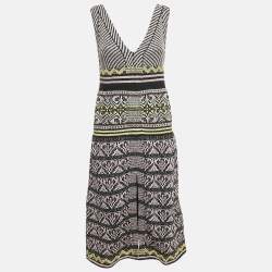 M Missoni Black/Pink Patterned Knit V-Neck Midi Dress S