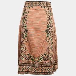 Pre Owned تنورة ميدي إم ميزوني تريكو بنمط زهري بيج/أسود مقاس متوسط