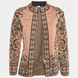 Pre Owned M Missoni Beige/Green Floral Pattern Knit Cardigan M