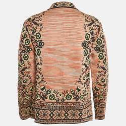 Pre Owned M Missoni Beige/Green Floral Pattern Knit Cardigan M