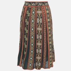 Pre Owned M Missoni Green Floral Striped Knit Midi Skirt S
