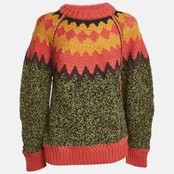 M Missoni Green/Brown Intarsia Wool-Blend Crewneck Sweater L