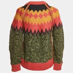 M Missoni Green/Brown Intarsia Wool-Blend Crewneck Sweater L
