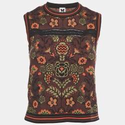 M Missoni Burgundy Floral Pattern Knit Sleeveless Top S