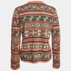 Pre Owned M Missoni Teal Green/Orange Floral Pattern Knit Cardigan M