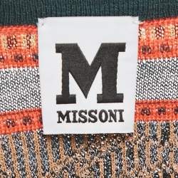 Pre Owned M Missoni Teal Green/Orange Floral Pattern Knit Cardigan M