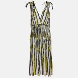M Missoni Yellow Alga and Bubble Pattern Knit Sleeveless Midi Dress L