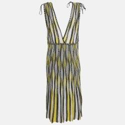 M Missoni Yellow Alga and Bubble Pattern Knit Sleeveless Midi Dress L