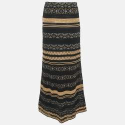 Pre Owned M Missoni Black/Brown Patterned Knit Maxi Skirt M
