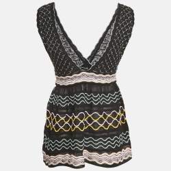 Pre Owned M Missoni Black Patterned Knit Sleeveless Sweater Top S