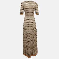 Pre Owned M Missoni Beige Patterned Knit Short Sleeve Maxi Dress S