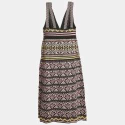 Pre Owned M Missoni Metallic Lurex Patterned Knit V-Neck Sleeveless Dress L