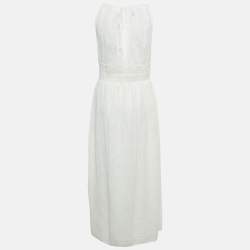 Pre Owned M Missoni White Patterned Knit Sleeveless Long Dress L