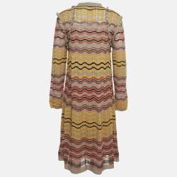 M Missoni Beige/Multicolor Patterned Knit Ruffled Midi Dress L 