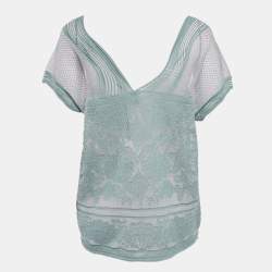 Pre Owned M Missoni Ice Blue Lurex Textured Knit V-Neck Top L