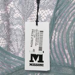 Pre Owned M Missoni Ice Blue Lurex Textured Knit V-Neck Top L