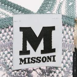 Pre Owned M Missoni Ice Blue Lurex Textured Knit V-Neck Top L