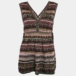 M Missoni Multicolor Patterned Lurex Knit V-Neck Top M