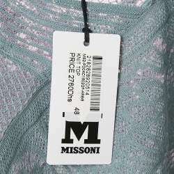 M Missoni Ice Blue Lurex Textured Knit V-Neck Top L