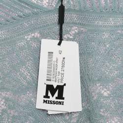 M Missoni Ice Blue Lurex Textured Knit V-Neck Top M