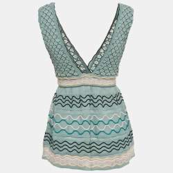 M Missoni Teal Blue Smocked Knit Sleeveless Top M