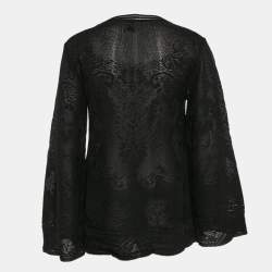 M Missoni Black Textured Knit Sheer Long Sleeve Top M
