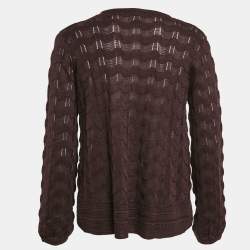 Pre Owned M Missoni Dark Purple Wavy Knit Long Sleeve Top S