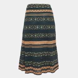 M Missoni Green Stripe Patterned Knit Midi Skirt S